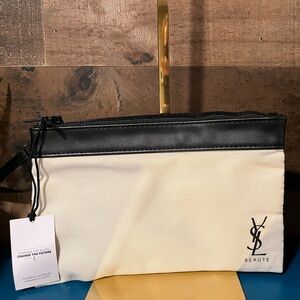YSL Beauty Pouch Cream Black Cosmetic Bag White New No tags Makeup Case